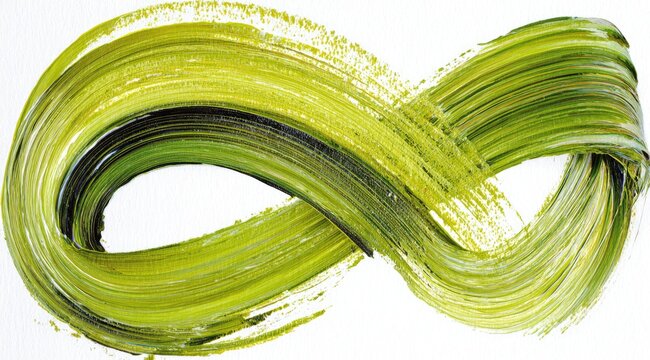 Abstract infinity symbol painted in shades of lime green and dark olive