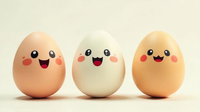 Three colorful eggs with hand-painted smiling faces, great for Easter or spring-themed illustrations