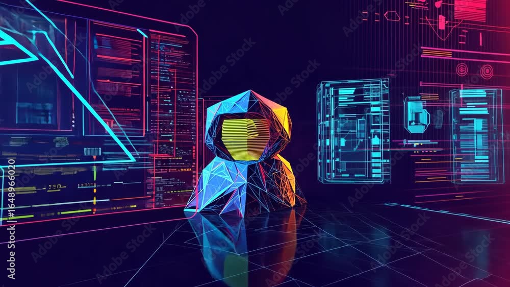 Poster digital hacker wireframe, cyber data polygon vector