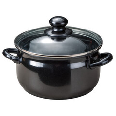 Black cooking pot with glass lid isolated on transparent background