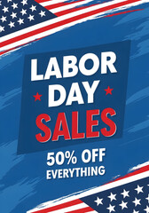 Labor Day Sales Advertisement with American Flags and Discount.