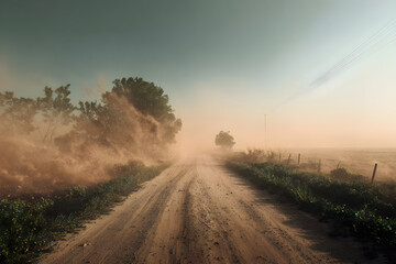 Serene Escape: Discover the Rustic Charm of a Dusty Rural Road - A Journey Through Tranquil Countryside Pathways in Nature's Embrace