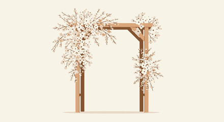 Elegant Wooden Arbor Decorated With Floral Arrangements For Ceremony Backdrop