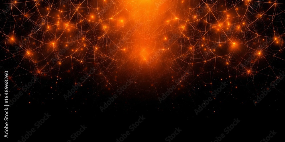 Poster seamless orange spiderweb pattern on black background with intricate designs and sparkling elements 