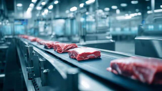 Futuristic meat processing in high-tech factory 