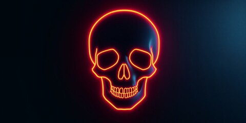 Neon Orange Minimal Skull Outline Art Centered on Dark Background for Modern Design and Creative Projects