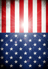 American Flag Grunge Background with Light Burst.