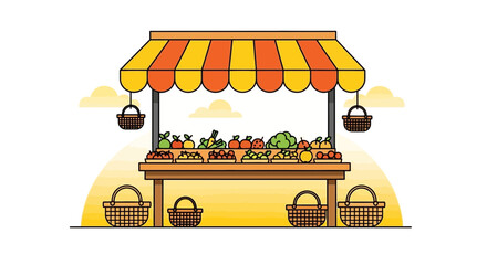 Fototapeta premium Farm Fresh Market Stall Illustration With Diverse Fruits And Vegetables