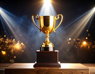 Isolated, shiny golden champion's cup against a dark background, a symbol of success and victory