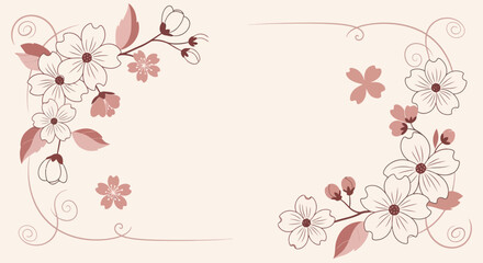 Fototapeta premium Elegant Floral Frame With Cherry Blossom Elements On A Light Background