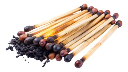 Set of Burned Extinguished Matches Isolated on White Background – Transparent PNG, AI Generated