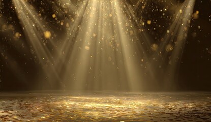 Golden stage lights with glittering particles