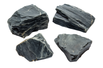 Set of Dark Slate Rocks Isolated on White Background – Transparent PNG, AI Generated