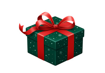 Green Gift Box with Red Ribbon on transparent background