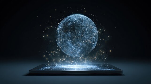 Futuristic Globe Hologram. Digital Technology Earth Projection. - Powered by Adobe