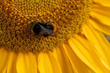 Close-up of a bee on a vibrant sunflower
