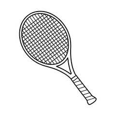 A black and white tennis racket illustration line art of a coloring page