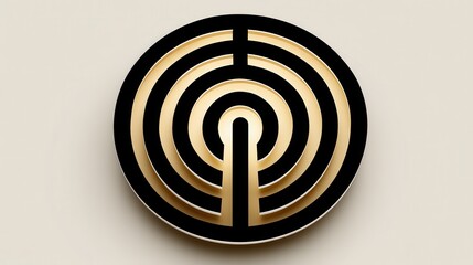 Intricate round maze design with a black and gold color scheme.