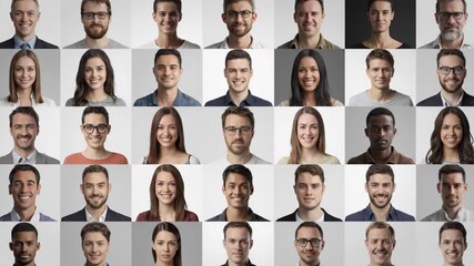 Diverse Faces Mosaic: Global Team Collaboration - A diverse mosaic of smiling faces representing a global team or network. - Powered by Adobe