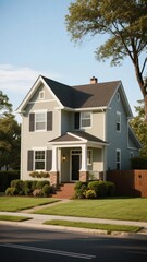 Two-Story Suburban Home with Front Porch and Landscaped Yard