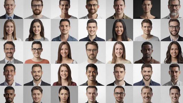 Diverse Faces Mosaic: Global Team Collaboration - A diverse mosaic of smiling faces representing a global team or network.