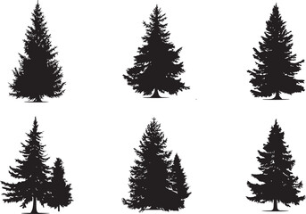 Silhouette Collection of Pine Trees for Christmas 