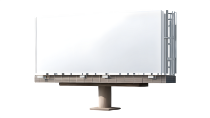 Freestanding billboard with white panel and shadows, isolated on transparent background