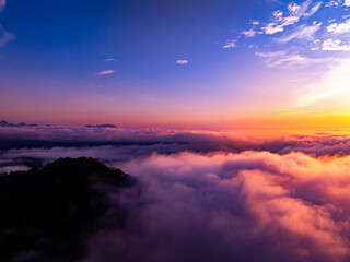 Fototapeta premium Drone aerial view of landscape mountains view in sunrise or sunset time,High angle view over countryside at northern Vietnam