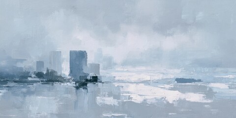 Obraz premium Abstract cityscape, muted greys and blues, misty atmosphere