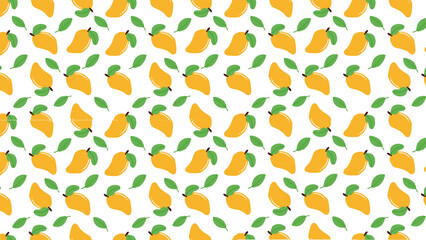 Seamless pattern of mangoes and green leaves