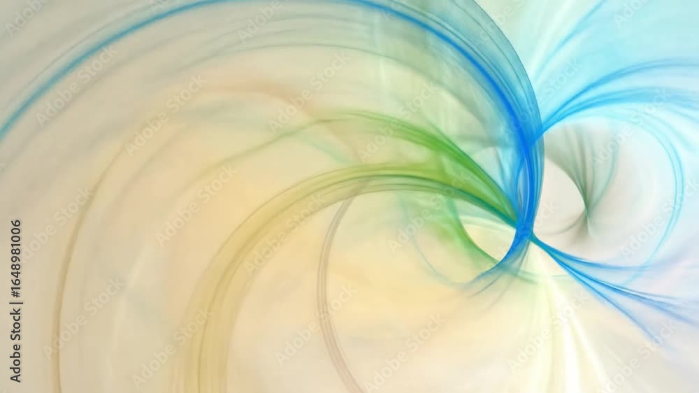 Poster abstract background with intertwined green blue and yellow lines forming a swirl with soft gradient 