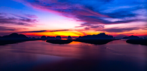 Aerial view sunset sky,Nature beautiful Light Sunset or sunrise over sea,Colorful dramatic majestic scenery sunset Sky with Amazing clouds and waves in sunset sky nature light cloud background