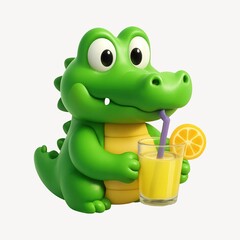 Fototapeta premium Cute crocodile enjoying lemonade
