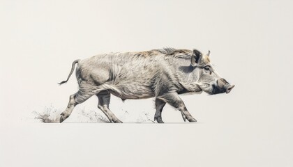 Striking Warthog in Motion A Detailed Wildlife Illustration