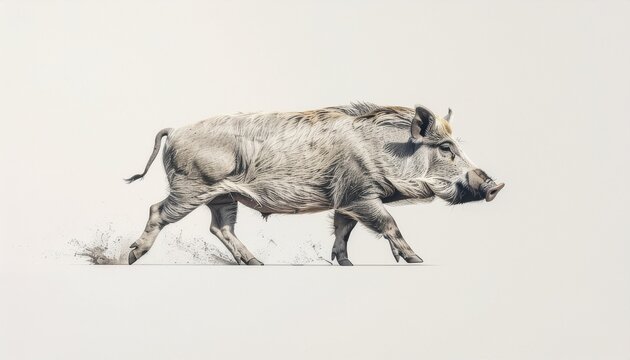 Striking Warthog in Motion A Detailed Wildlife Illustration