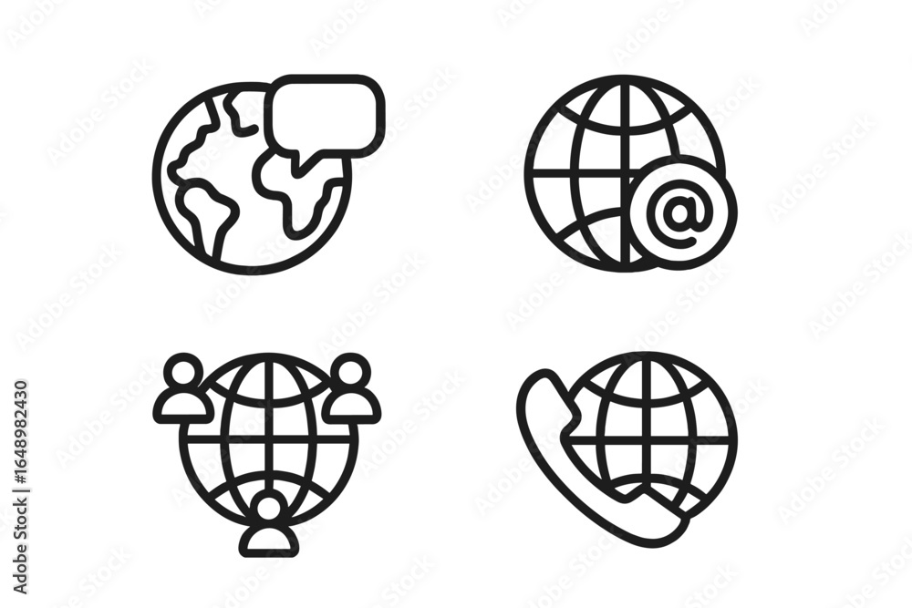 Poster creative icons representing global communication and connectivity across various platforms in a digi