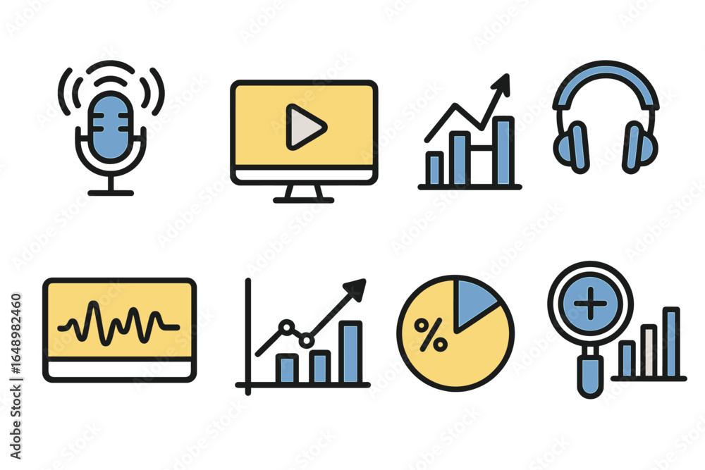 Aufkleber visual representation of digital media analytics tools for content creation and streaming engagement
