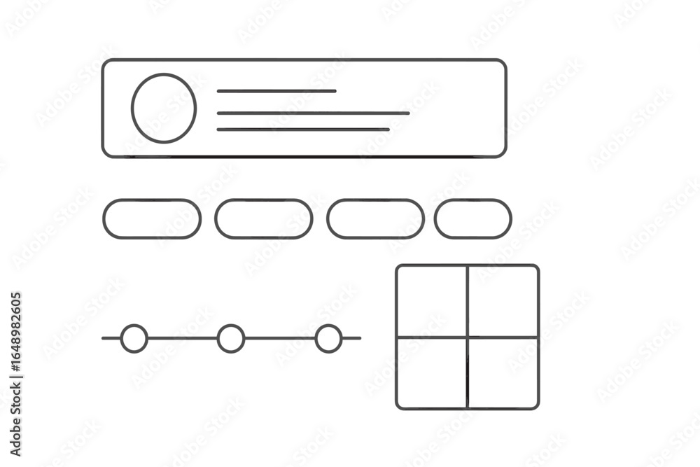 Poster web design layout elements showcasing various ui components in a minimalistic style for user interac