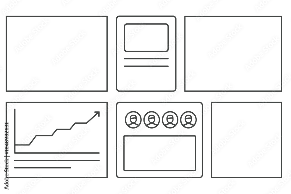 Aufkleber illustration of empty design templates for creating presentations or reports, featuring various layo