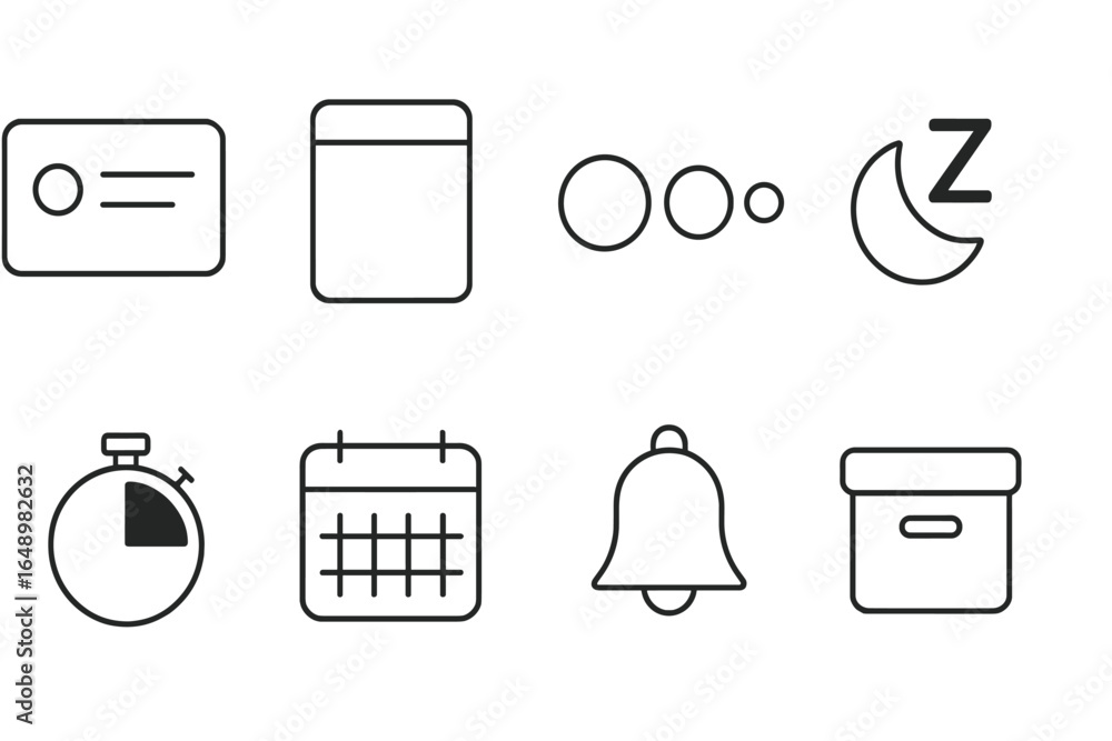 Aufkleber icons representing different concepts related to time management and organization for various tasks 