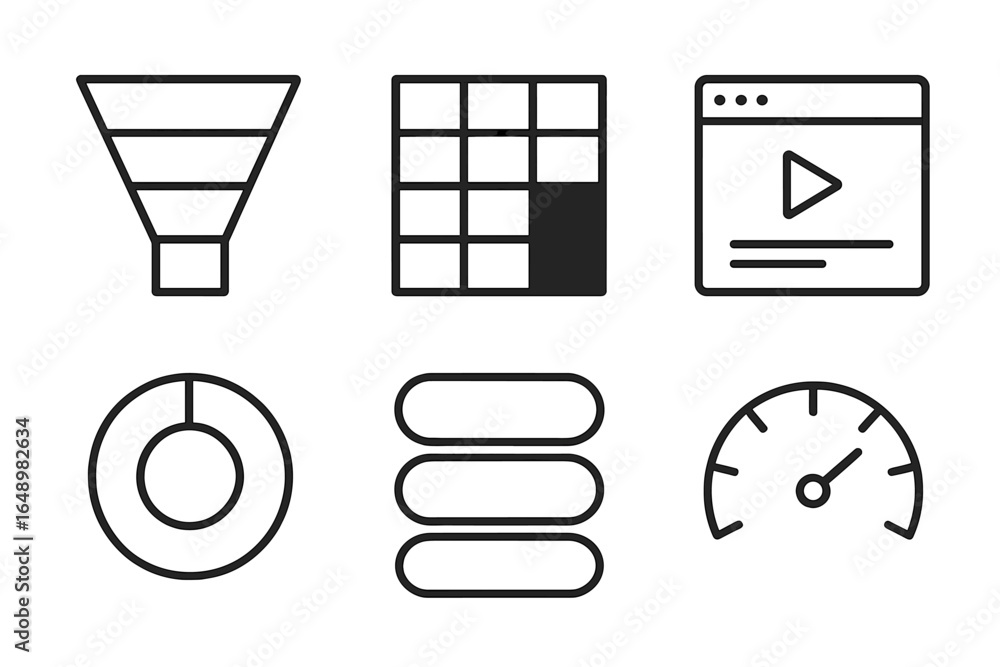 Aufkleber various icons representing data visualization, analytics, and user engagement in a digital context s