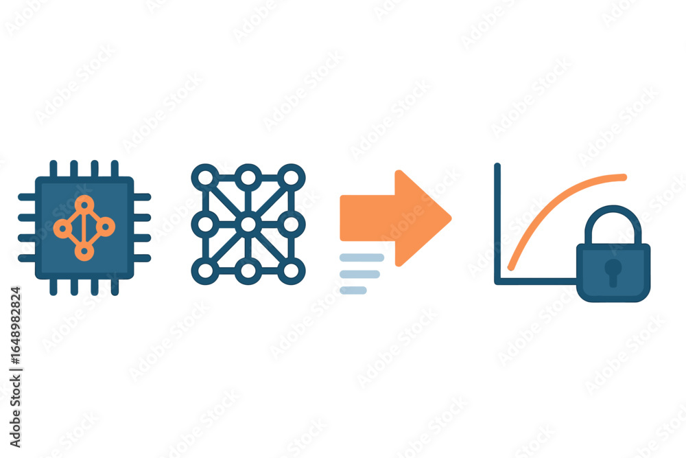 Aufkleber modern technology symbols illustrate the evolution of secure data processing and artificial intellig
