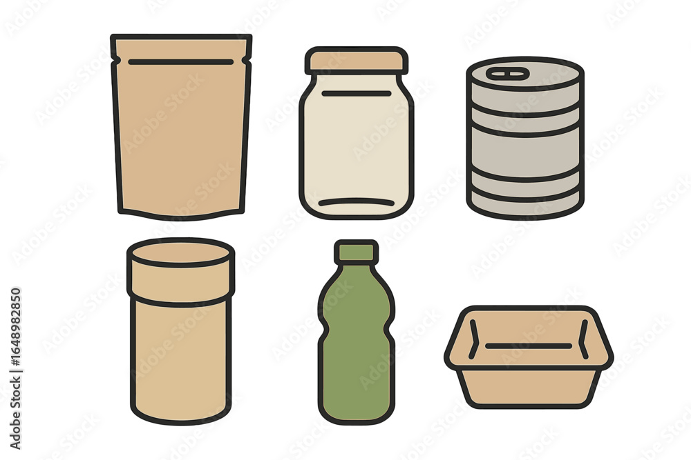 Aufkleber various container types for food storage arranged on a simple background showcasing versatility and 