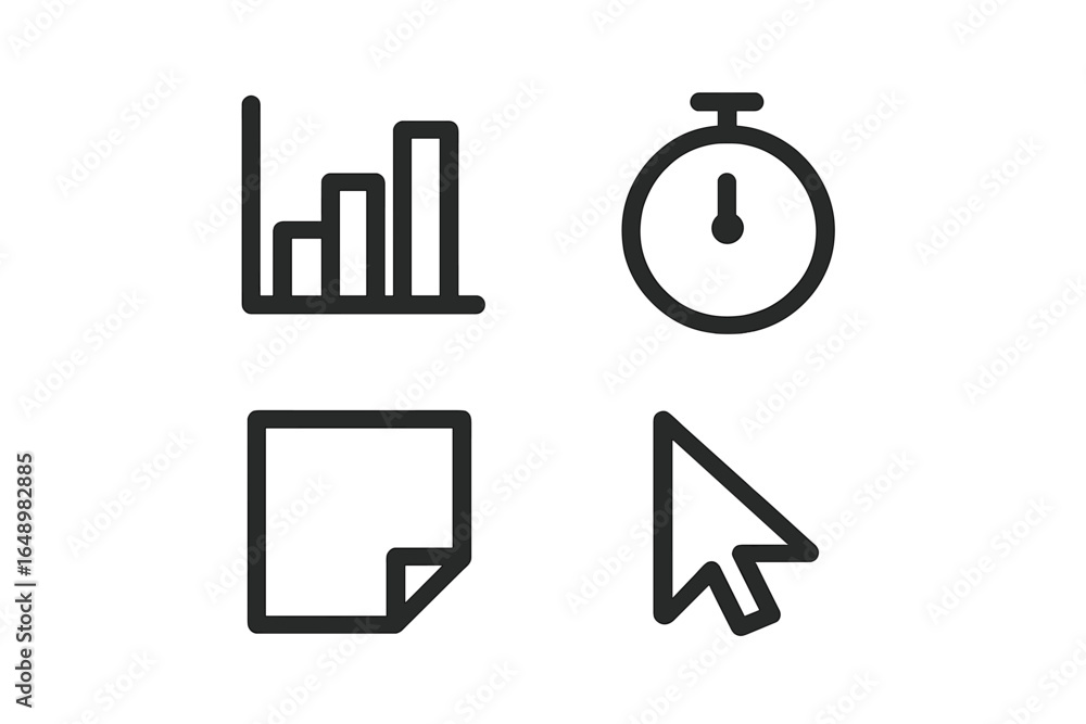 Aufkleber icons representing data analysis tools and metrics in a minimalistic design for business and product