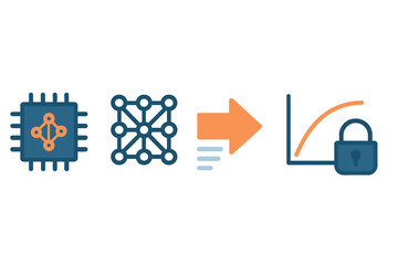 Modern technology symbols illustrate the evolution of secure data processing and artificial intelligence