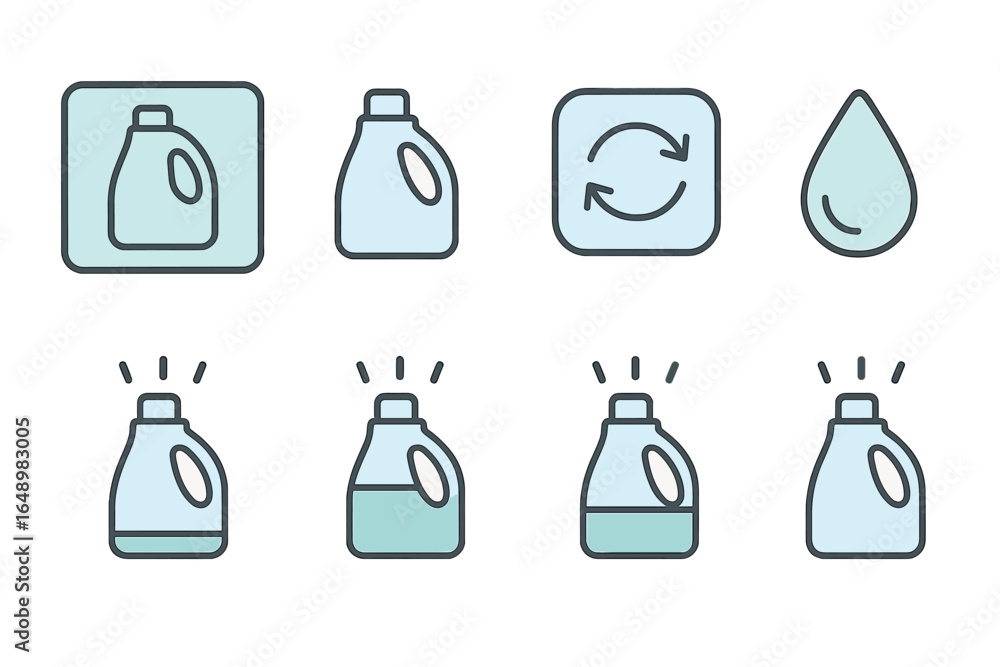 Poster icons representing laundry detergent in various styles and designs suitable for digital applications
