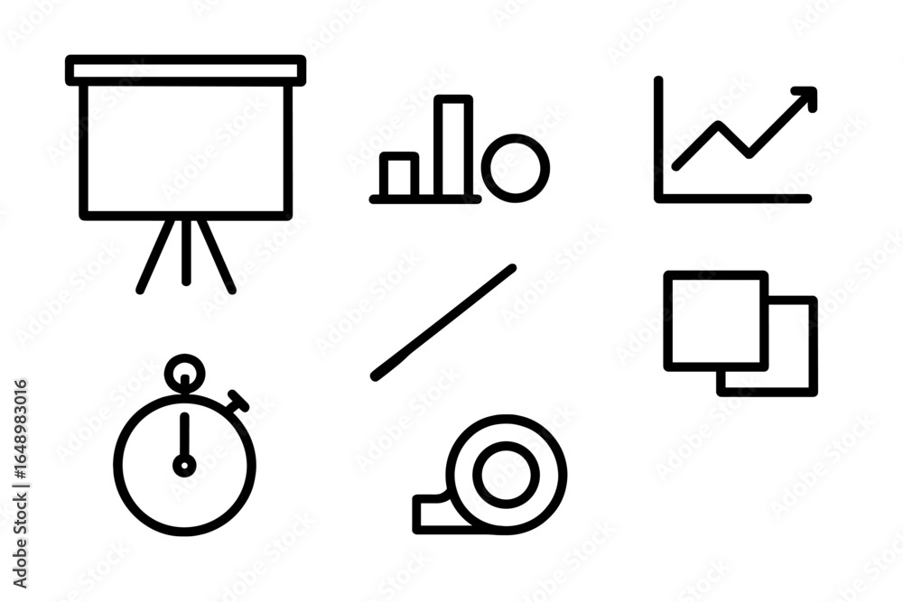 Poster simple symbols representing business concepts in black and white on a clean backdrop