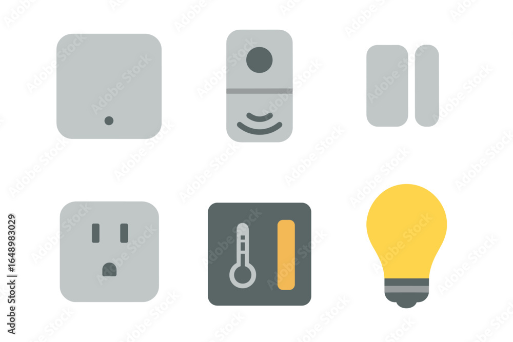 Poster various smart home devices displayed together showing their functions and designs in a modern settin