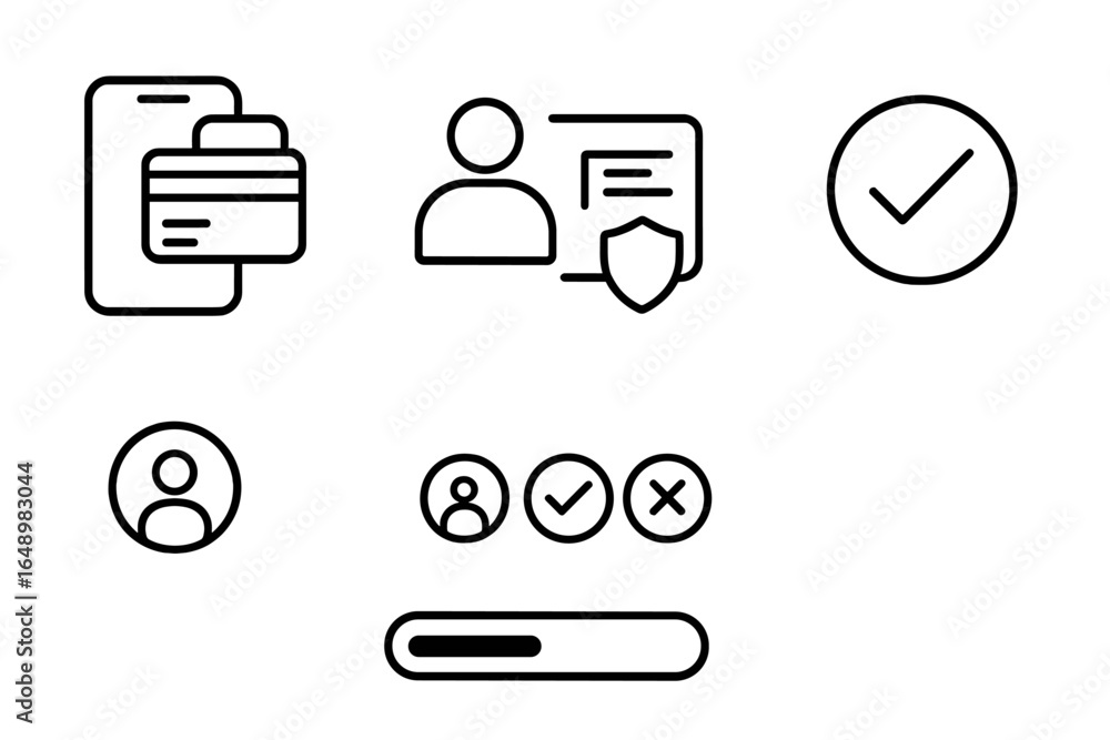 Poster icons representing digital verification process for user authentication and account security with mu