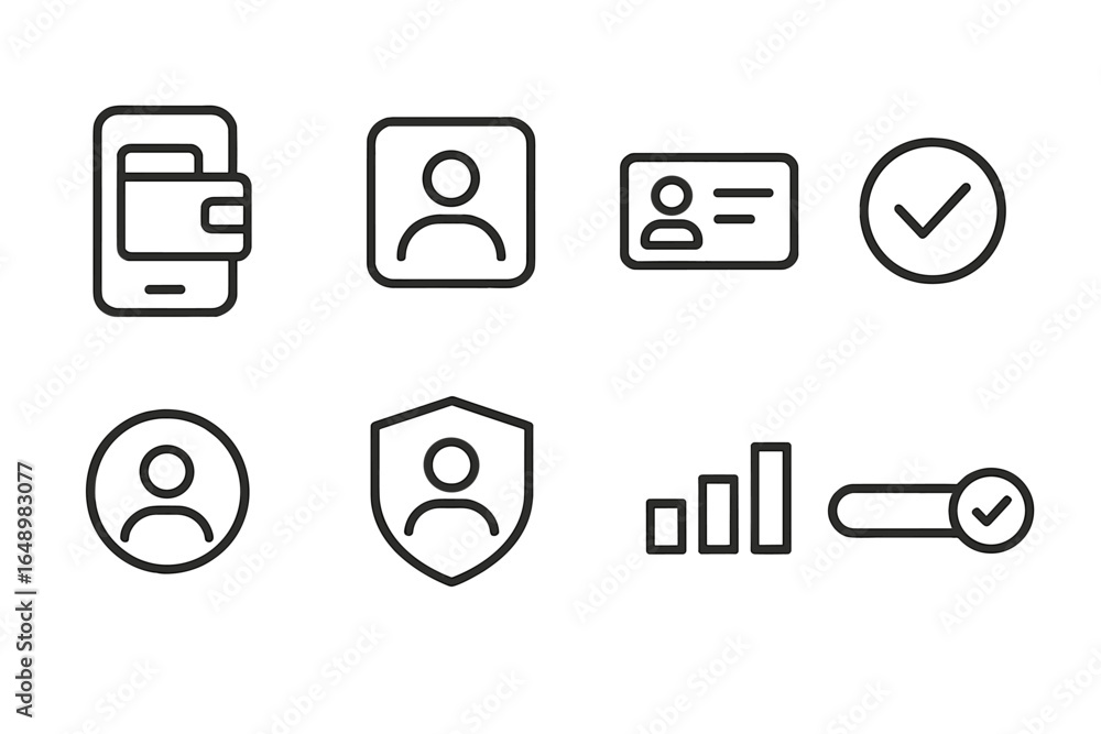 Poster icons representing digital identity verification and security processes enhancing online safety and 